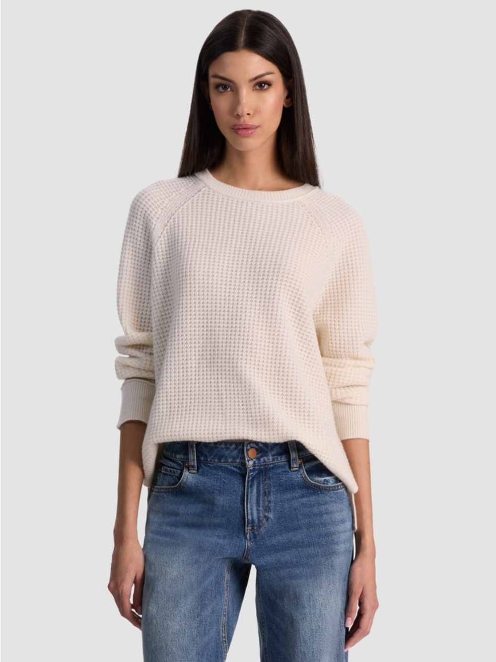 Alice + Olivia Cream Waffle-Knit Pullover Sweater
